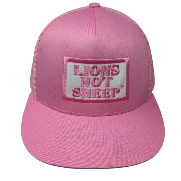 Lions Not Sheep Snapback Mesh Back Trucker Hat Pink One Size Yupoong - Picture 1 of 9